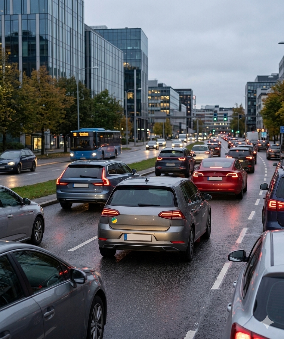 Alaikäisen kuljettajan tunnuksella oleva auto liikenteessä